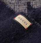 GUCCI - Fringed Logo-Jacquard Wool-Blend Scarf - Blue