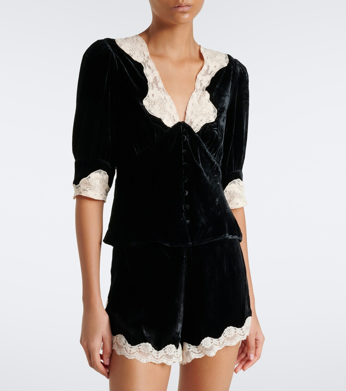 Rixo Amanda lace-trimmed velvet top