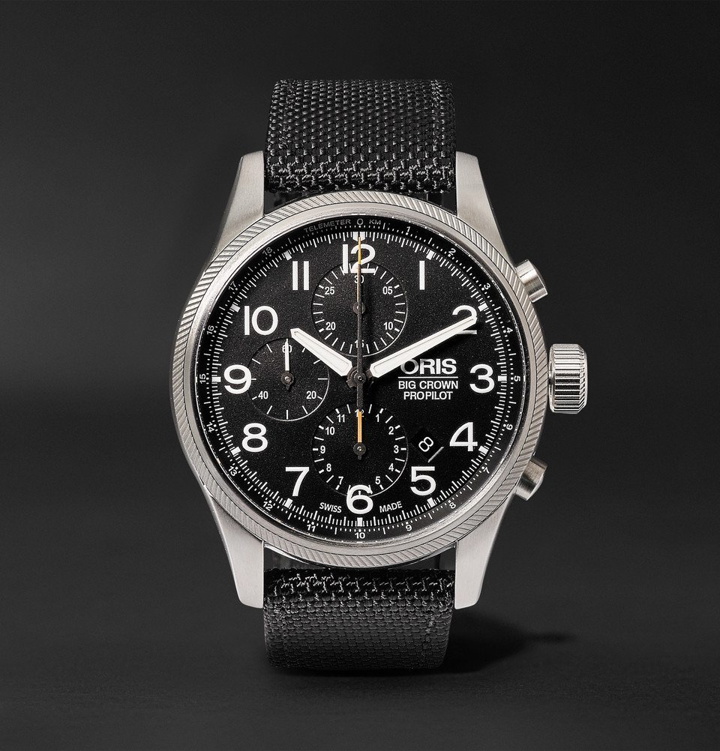 Photo: Oris - Pro Pilot Automatic Chronograph 44mm Stainless Steel and Canvas Watch - Men - Black