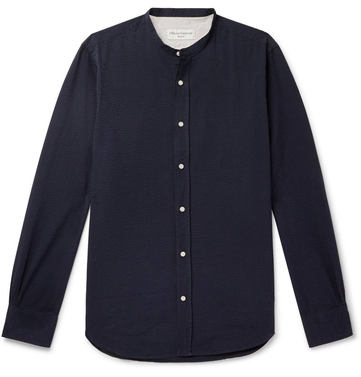 Officine Generale - Gaspard Grandad-Collar Cotton-Seersucker Shirt ...