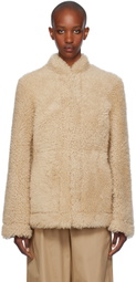 TOTEME Beige Cinched Shearling Jacket