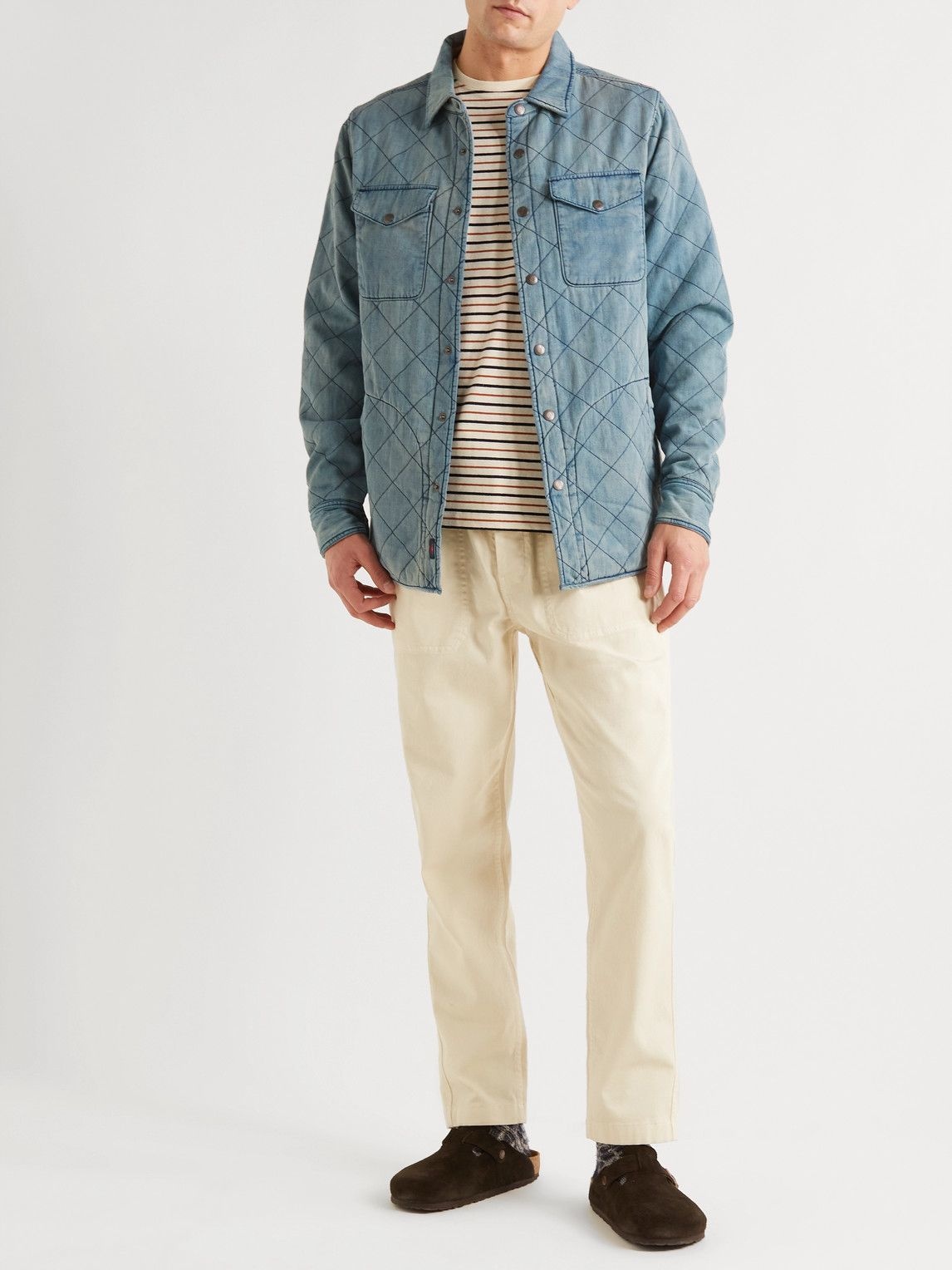 Faherty - Doug Good Feather Reversible Quilted Padded Denim Overshirt ...