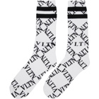 Valentino White and Black Valentino Garavani VLTN Grid Socks