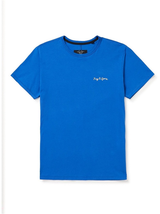Photo: Rag & Bone - Principle Logo-Embroidered Organic Cotton-Jersey T-Shirt - Blue