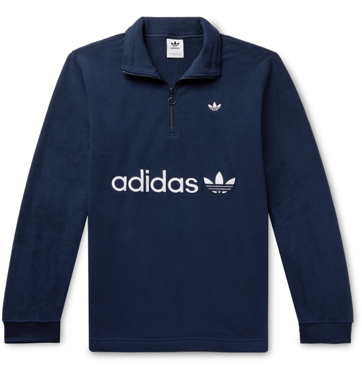 Photo: adidas Originals - Samstag Logo-Appliquéd Fleece Half-Zip Sweatshirt - Blue