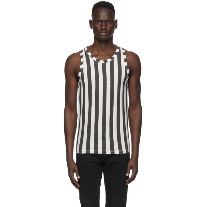 Photo: Saint Laurent Black and Off-White Striped Tank Top