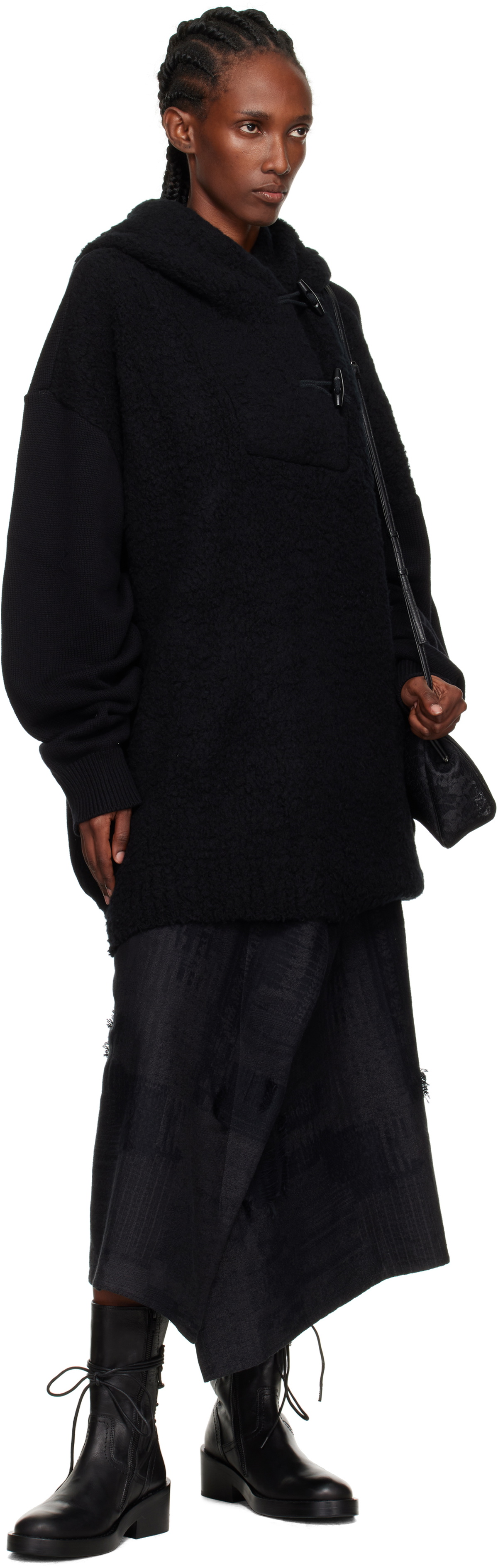 Y's Black O-Wrap-Like Flare Maxi Skirt