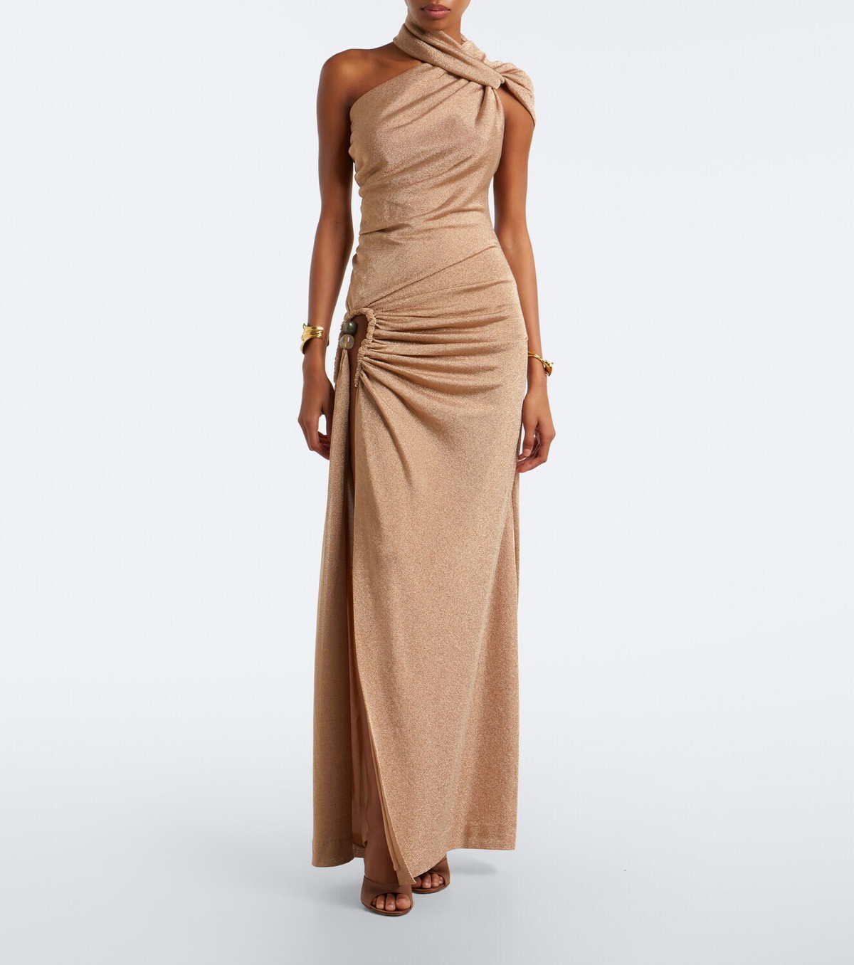 Christopher Esber Embellished one-shoulder jersey lamé gown