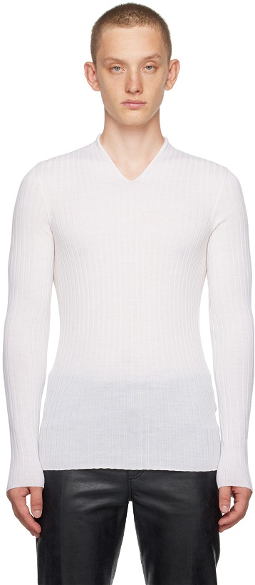 Photo: Ferragamo White V-Neck Sweater