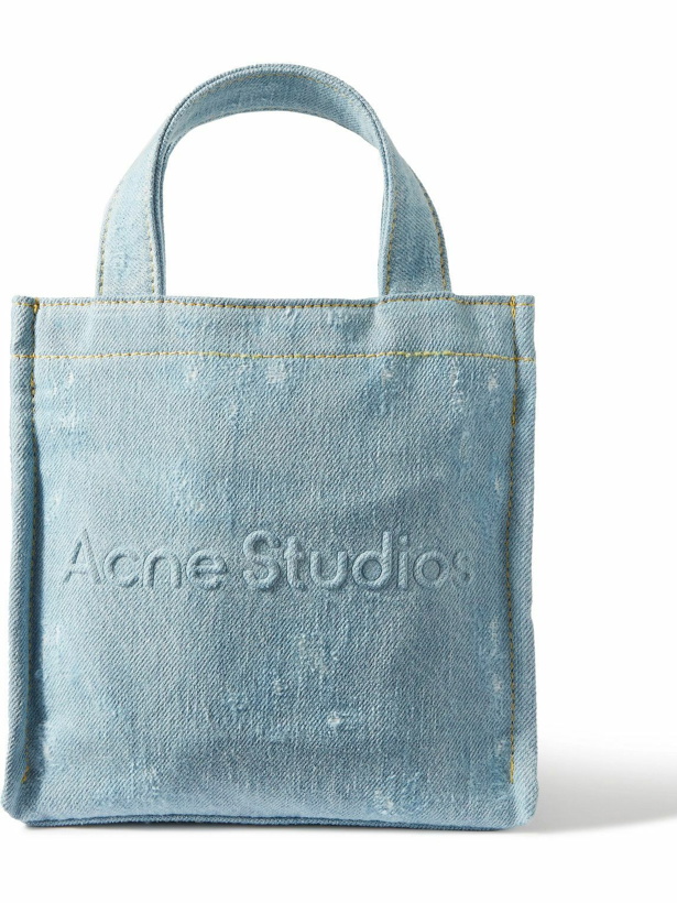 Photo: Acne Studios - Mini Logo-Embossed Distressed Denim Tote Bag