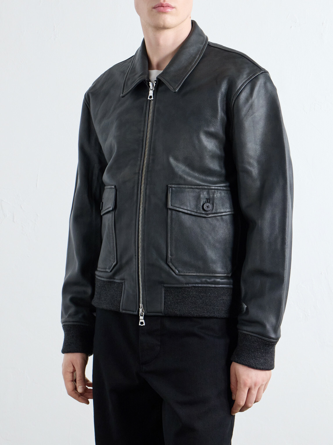 Officine Générale - Cesario Grained Leather Jacket - Black