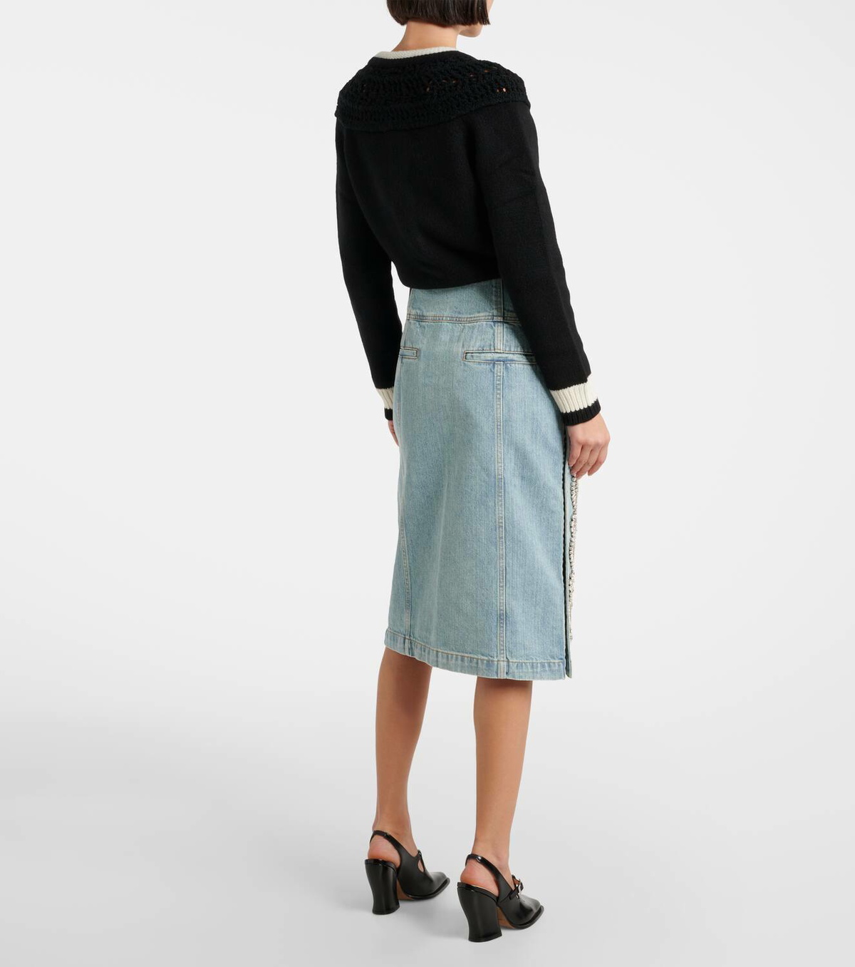 Xu Zhi Crystal-embellished denim midi skirt