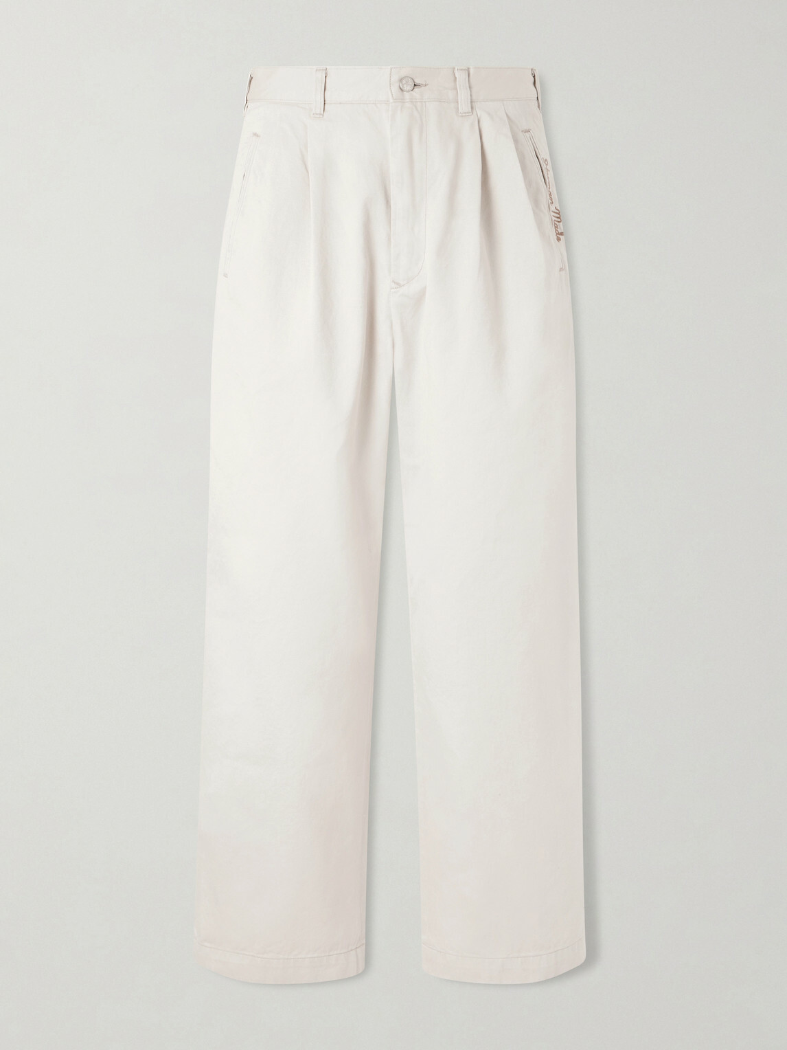 Human Made - Wide-Leg Logo-Embroidered Pleated Cotton-Twill Chinos - White