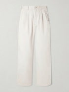 Human Made - Wide-Leg Logo-Embroidered Pleated Cotton-Twill Chinos - White