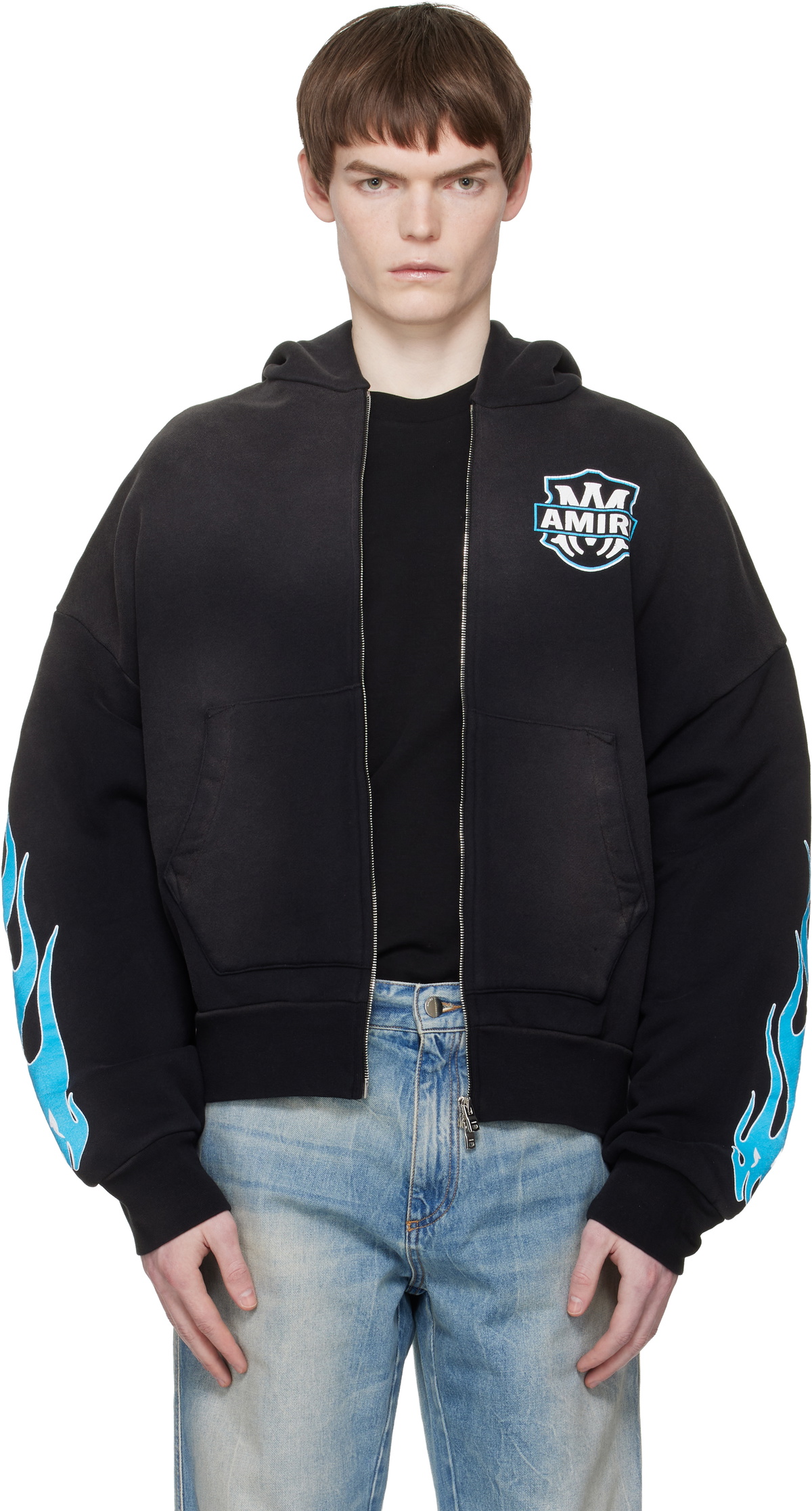 AMIRI: Black MA Flames Zip Hoodie | SSENSE
