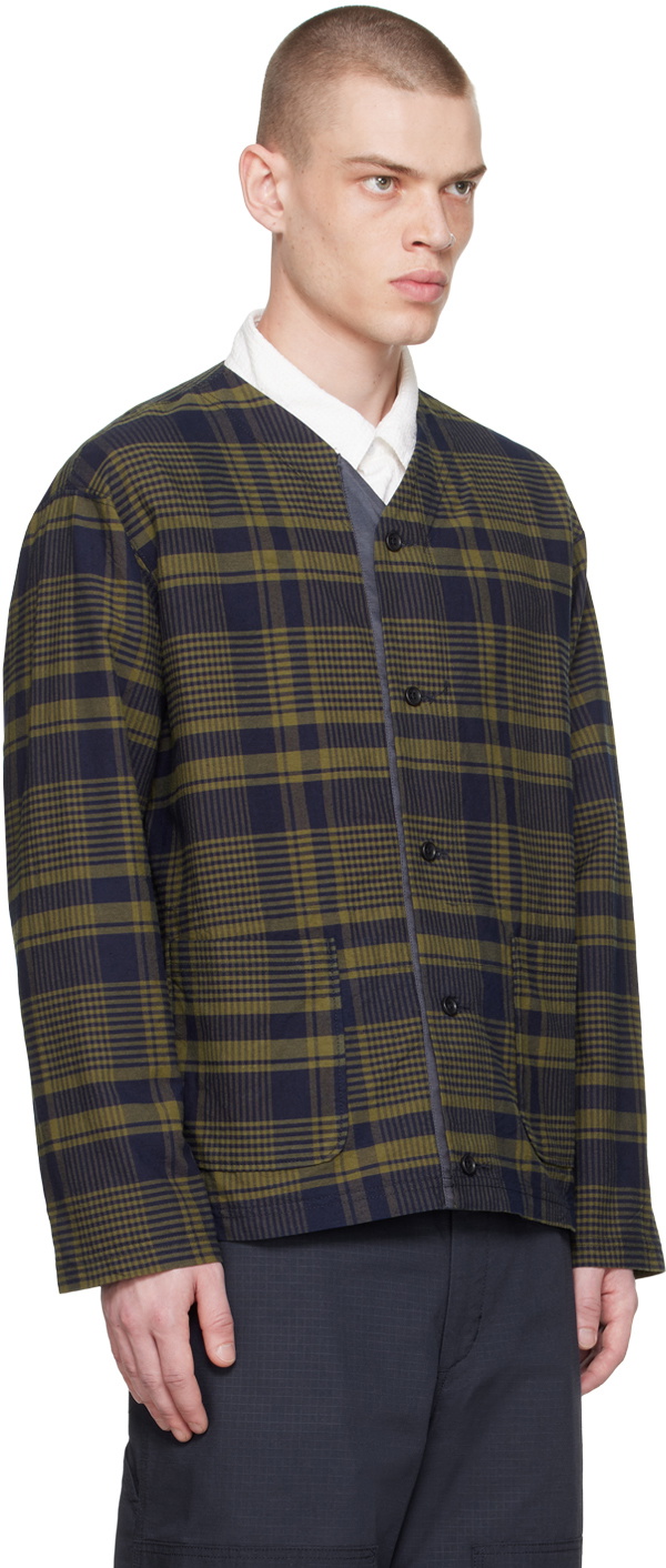 Engineered Garments Navy & Khaki Plaid Cardigan
