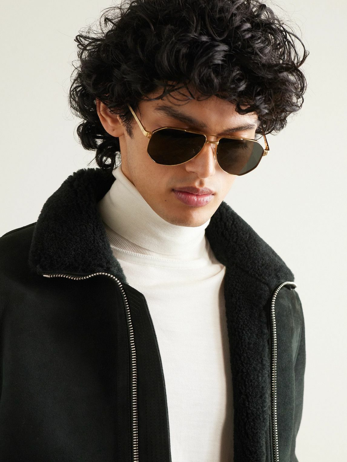 Cartier トリニティ アビエーターサングラス ゴールド Cartier Eyewear - Santos de Cartier Aviator-Style Gold-Tone