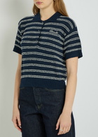 Moncler Striped Logo Terry Polo Shirt Navy