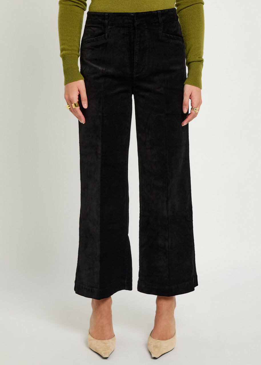 Paige Anessa Wide-leg Velvet Trousers Black