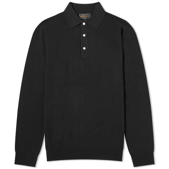 Photo: Beams Plus Men's 12g Knit Long Sleeve Polo Shirt in Black