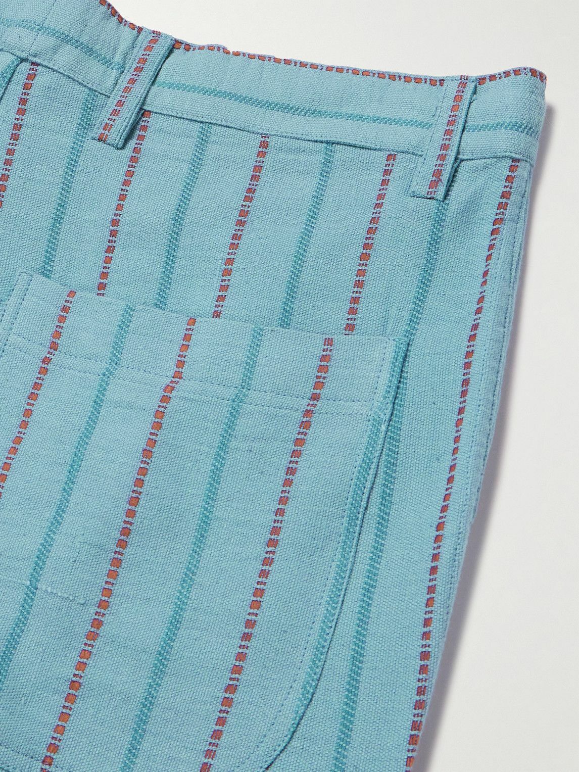 Kardo - Antonio Straight-Leg Striped Cotton-Canvas Trousers - Blue