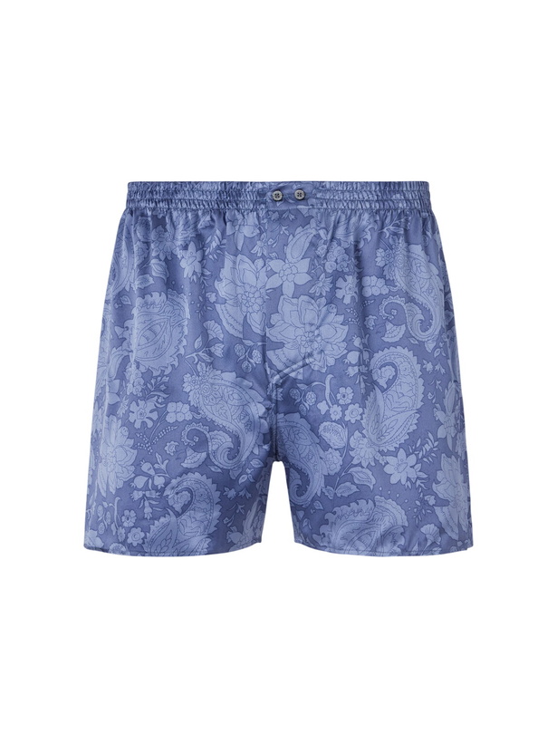 Photo: Zimmerli - Printed Silk-Satin Boxer Shorts - Blue