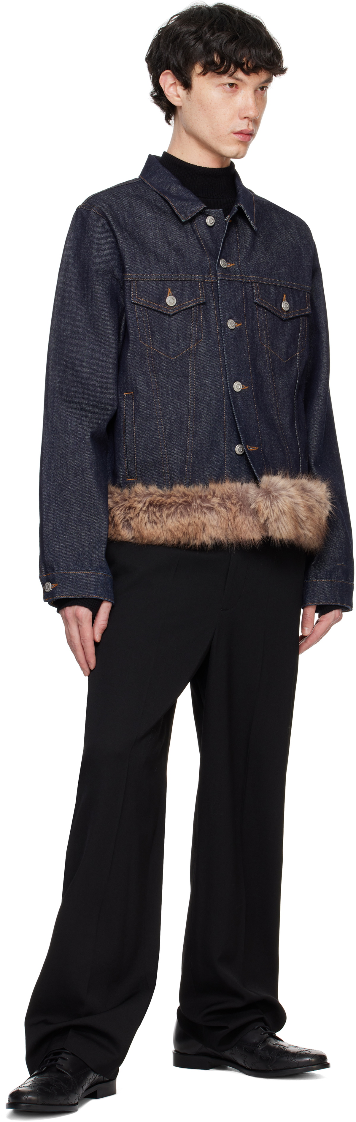 Coperni Blue Faux Fur Hem Denim Jacket