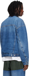 Alexander Wang Blue Plaid Combo Reversible Trucker Denim Jacket