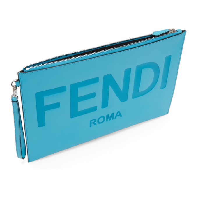 Fendi Medium Ff Jeans Reactive Flat Pouch Bag In Blue