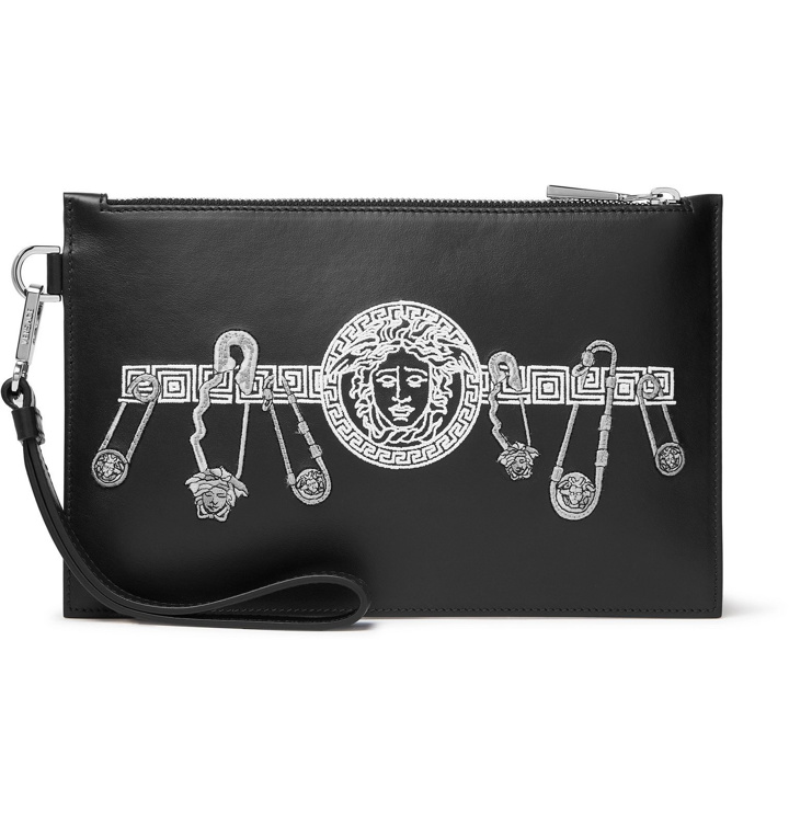 Photo: Versace - Logo-Embroidered Leather Pouch - Black