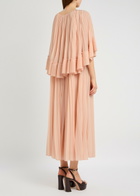 Zimmermann Pleated Cape-effect Chiffon Maxi Dress Peach