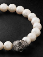 Sydney Evan - Skull Rhodium-Plated, Diamond and Pearl Beaded Bracelet