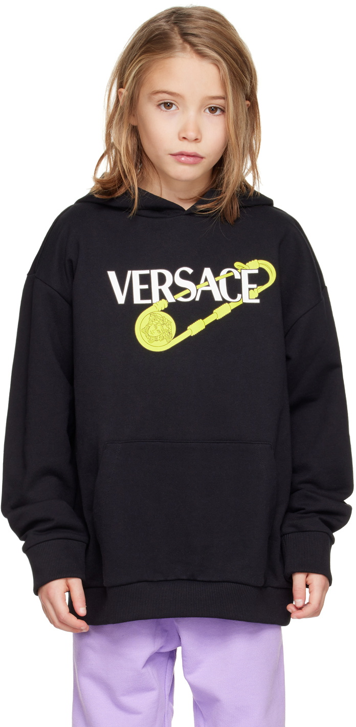 Versace Kids Black Safety Pin Hoodie Versace