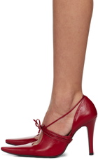 Pushbutton Red Self Tie Strap Heels