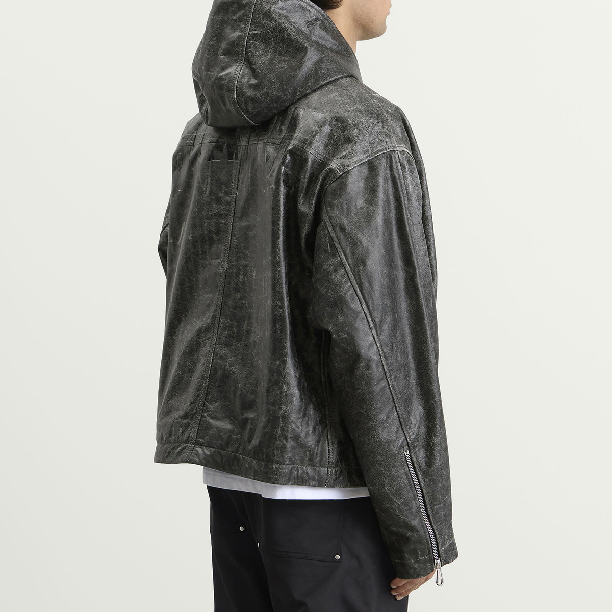 Cole Buxton Men's CB Hooded Leather Jacket in Black
