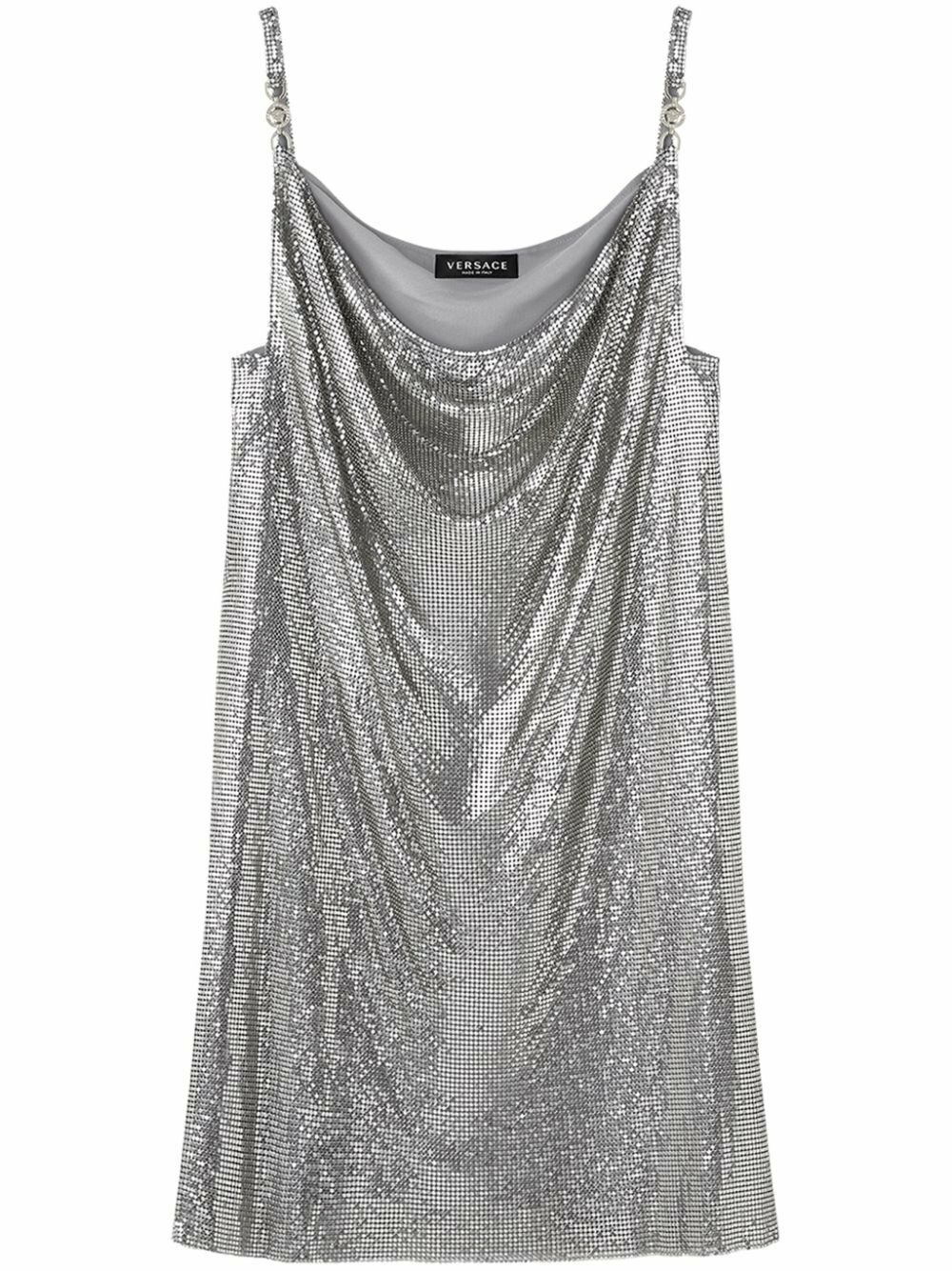 Versace Silver-Tone Metal Mesh Slip Mini Dress