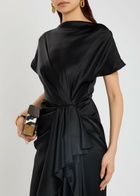 Roksanda Zoa Draped Asymmetric Satin Midi Dress Black