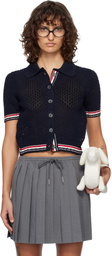 Thom Browne Navy Hector Pointelle Short Sleeve Cardigan