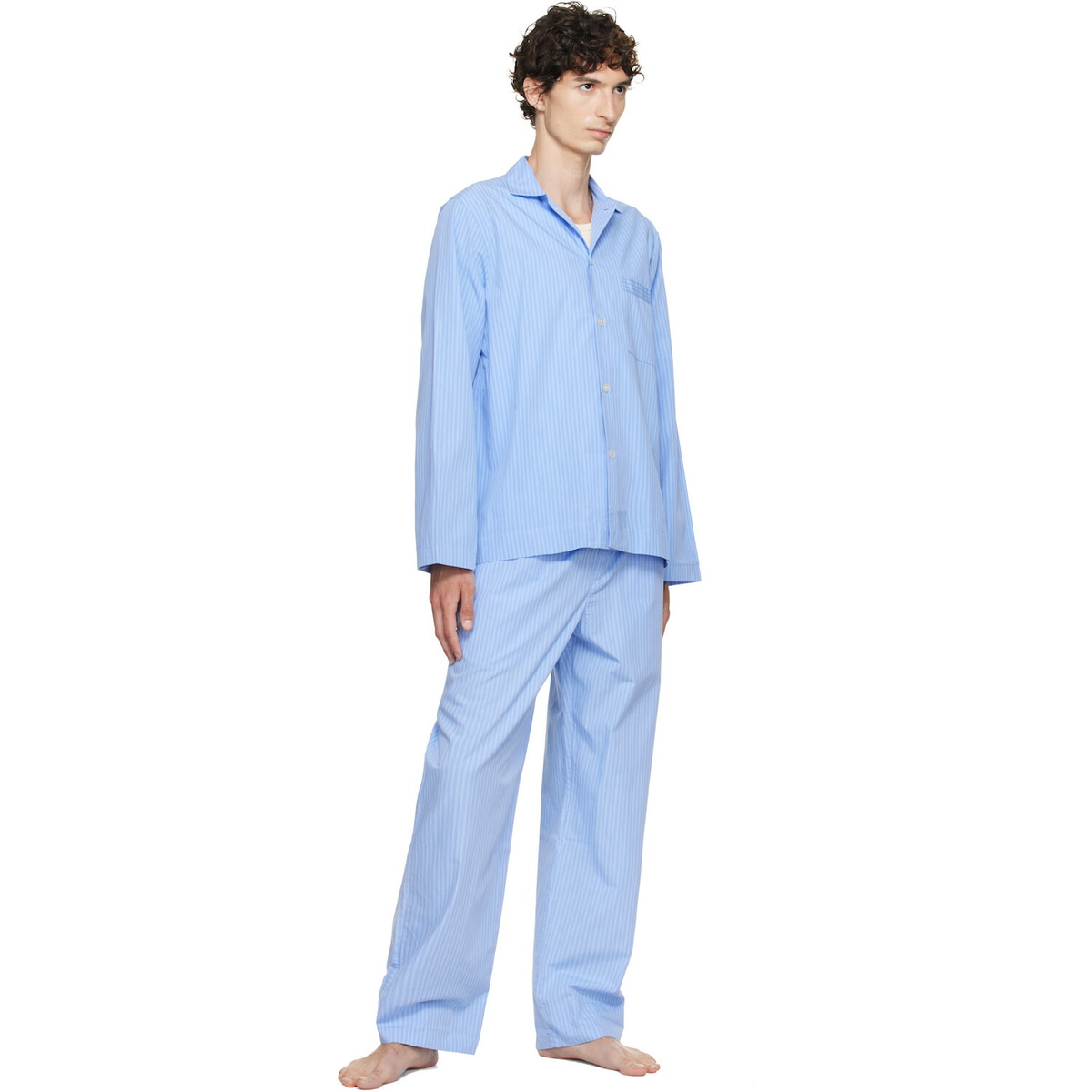 Tekla Blue Poplin Long-Sleeved Pyjama Shirt