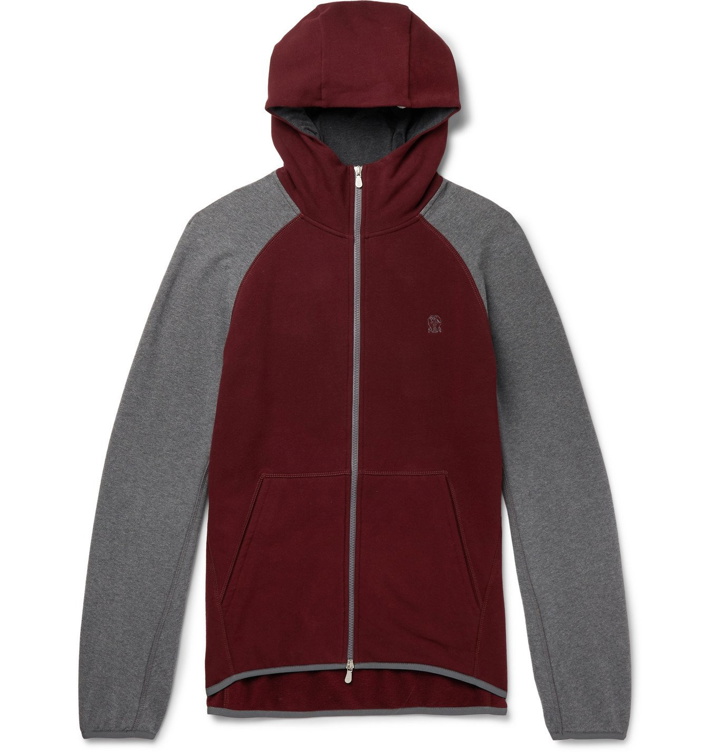 Photo: Brunello Cucinelli - Colour-Block Fleece-Back Stretch-Cotton Jersey Zip-Up Hoodie - Burgundy