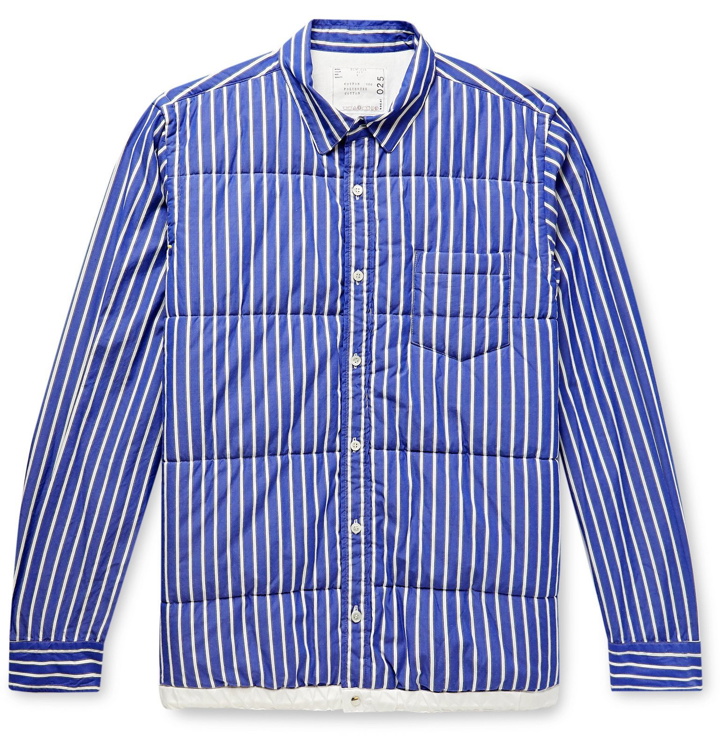 Photo: Sacai - Shell-Trimmed Quilted Striped Cotton-Poplin Overshirt - Blue