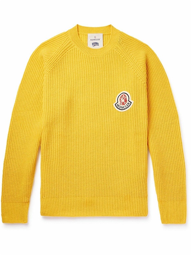 Photo: Moncler Genius - Billionaire Boys Club Logo-Appliquéd Ribbed Wool and Cashmere-Blend Sweater - Yellow