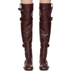 Prada Burgundy Buckle Over-the-Knee Boots