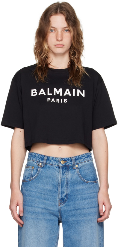 Photo: Balmain Black 'Balmain Paris' Cropped T-Shirt