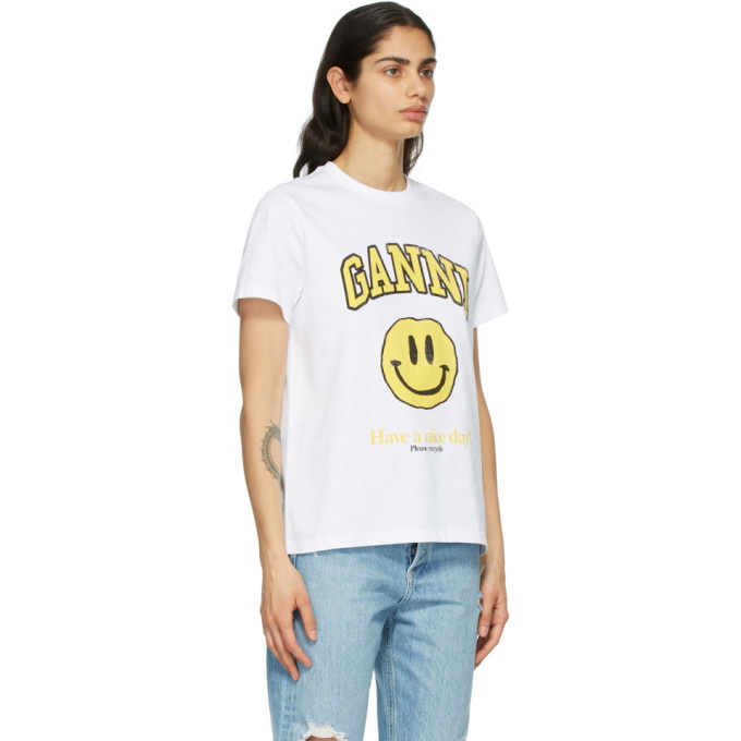 GANNI white Smiley Face T-Shirt