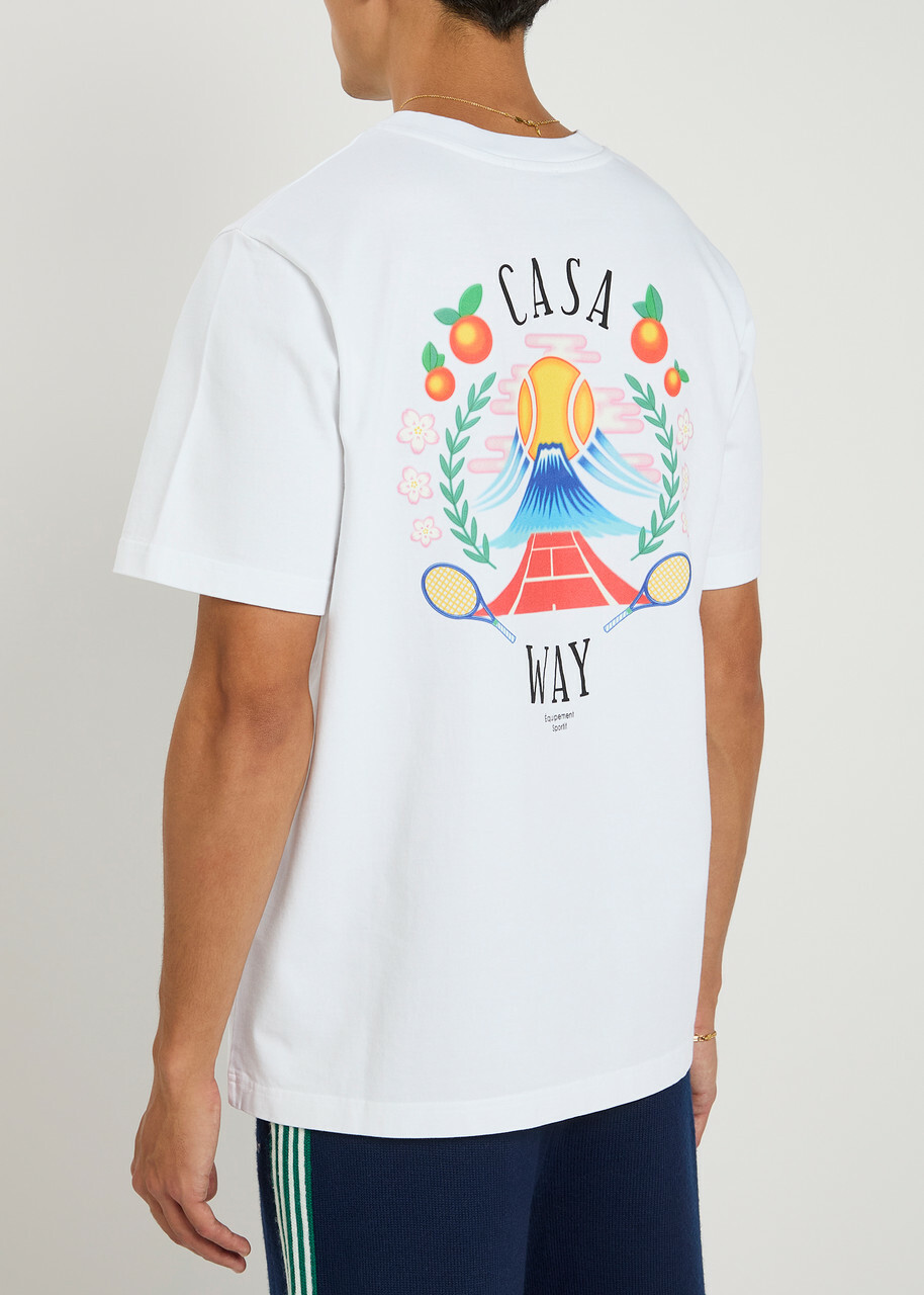Tシャツ・カットソー Casablanca White cotton t-shirt (MPF25JTS00108 CASWAYMOU) Casablanca Casaway Mountain Logo Cotton T-shirt White Casablanca