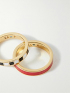Roxanne Assoulin - Checked Cherry Set of Two Gold-Plated and Enamel Rings