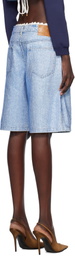 Casablanca Blue Crystal Embellished Denim Shorts