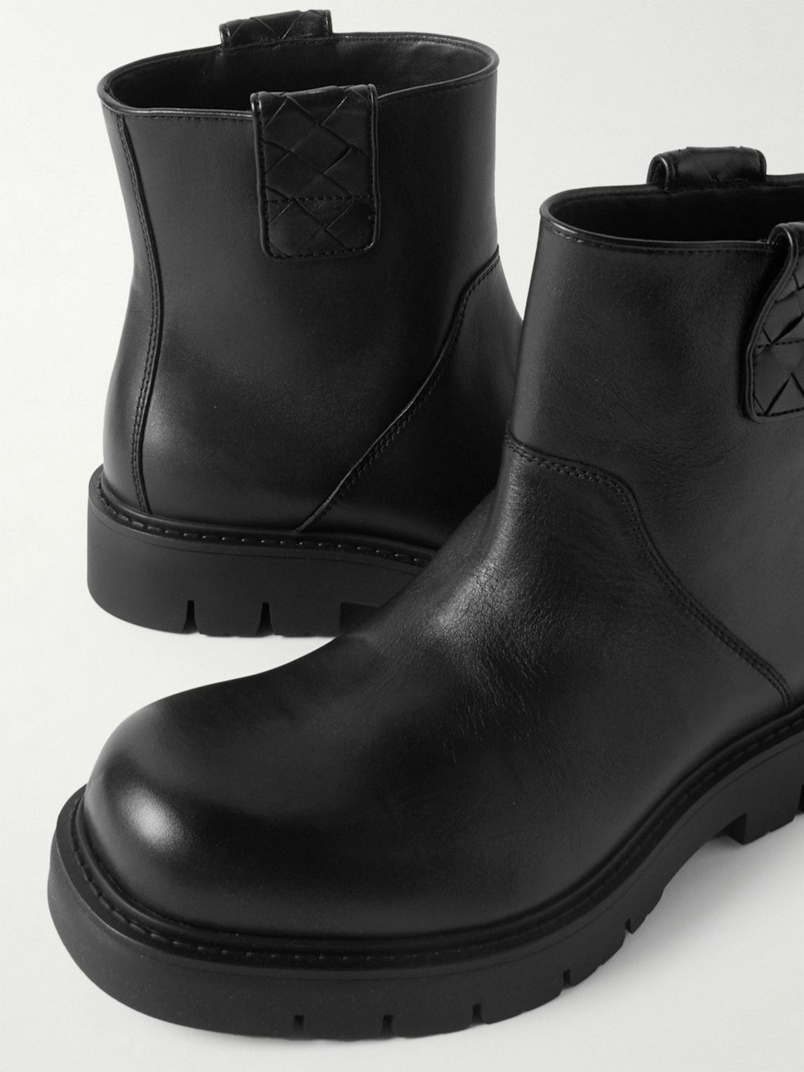 Bottega Veneta - Haddock Intrecciato-Detailed Leather Boots - Black