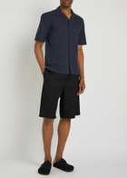 Sunspel Striped Embroidered Cotton Shirt Navy